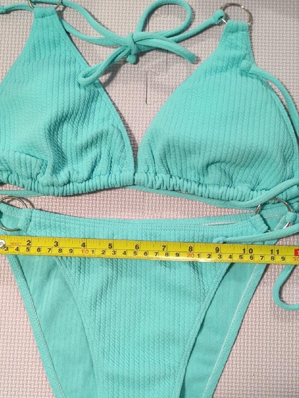 Turquoise Ribbed Triangle Bikini - Size Large